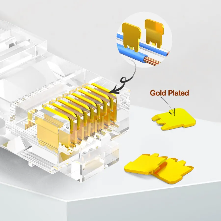 Conector RJ45 AMPCOM CAT5e 8P8C Chapado Oro Ethernet - imagen 2