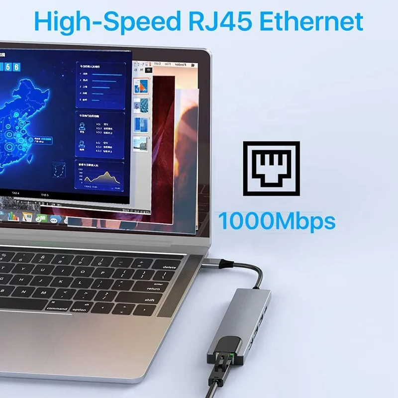 Adaptador HDMI 5 en 1 4K USB-C USB C Hub tipo C a HDMI 4K USB 3,0 2,0 1000Mbps Gigabit Ethernet PD convertidor adaptador de concentrador de carga - imagen 3