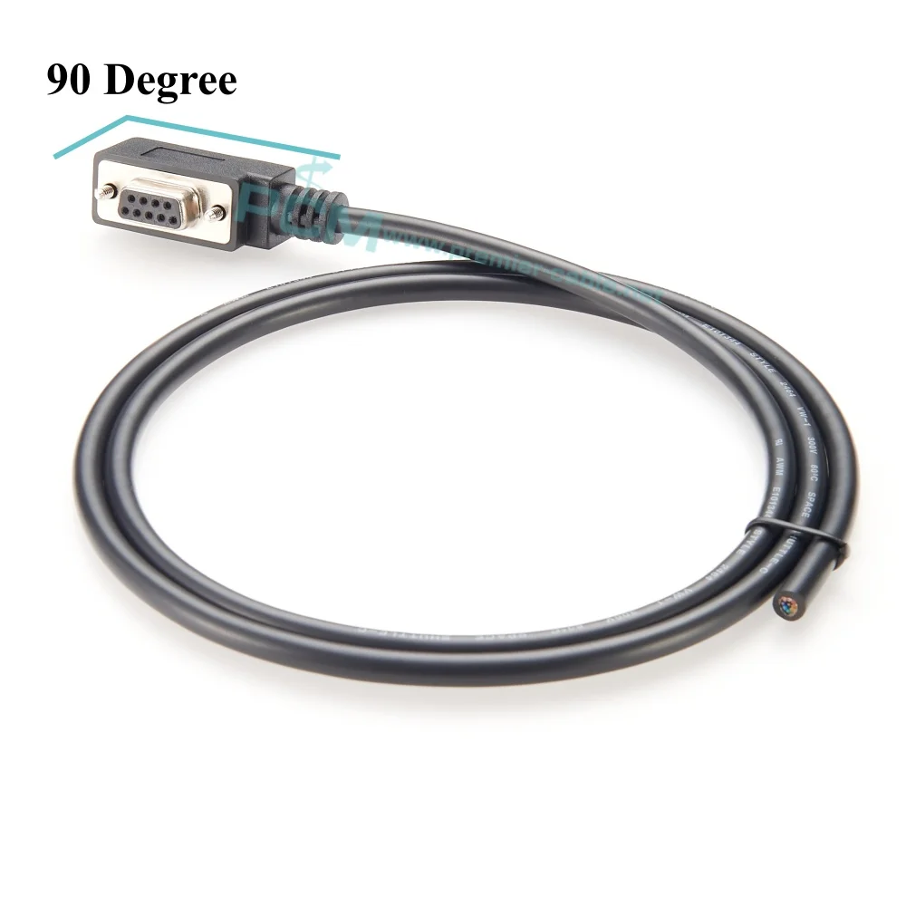 Cable serie RS232 de un solo extremo de ángulo recto hembra DB9 de perfil bajo, cable serie RS232 de 9 pines D-Sub en ángulo izquierdo para programación
