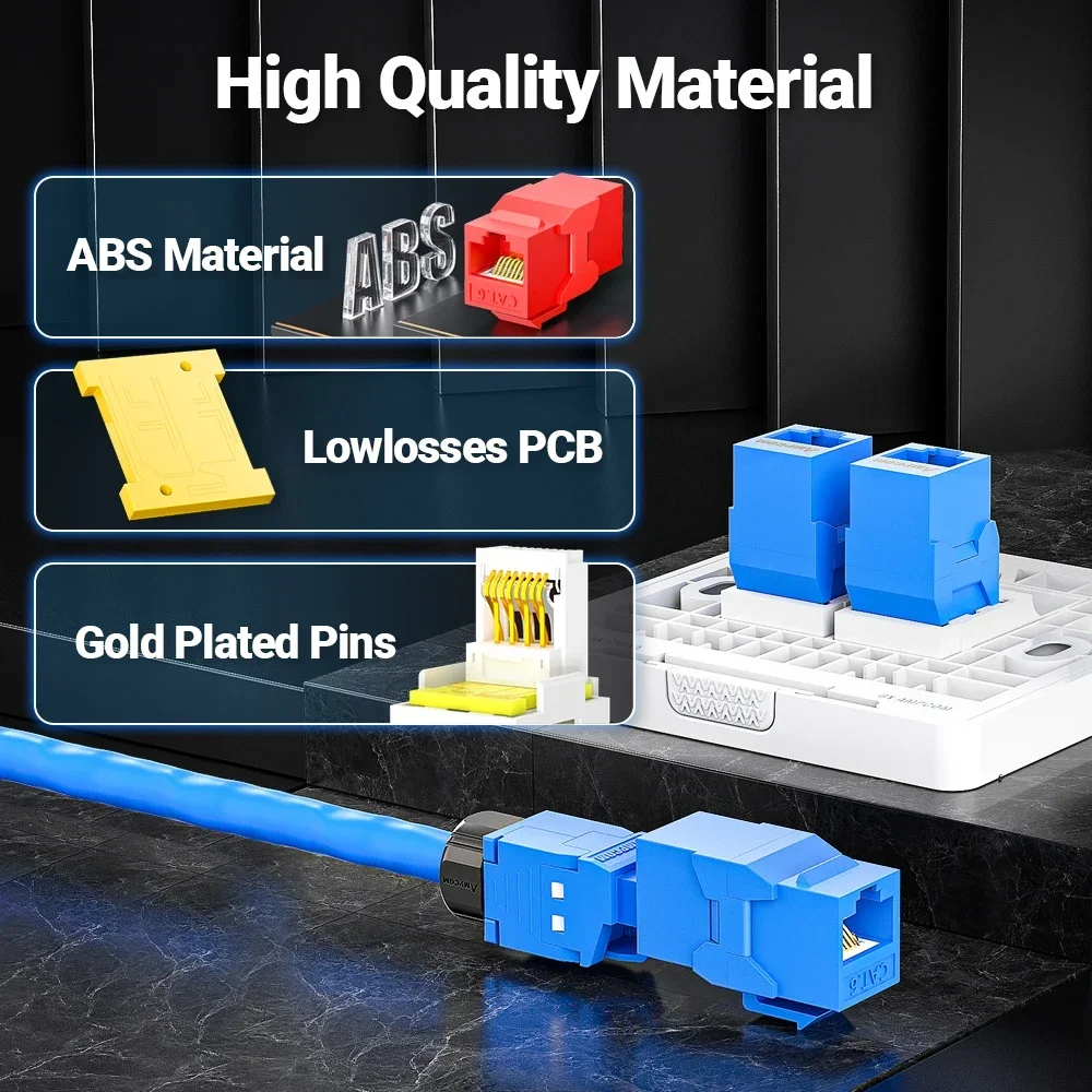Acoplador en línea CAT6A RJ45, conector Keystone, acopladores adaptadores extensores de módulo Keystone directo AMPCOM RJ45 Cat6 CAT5E - imagen 5