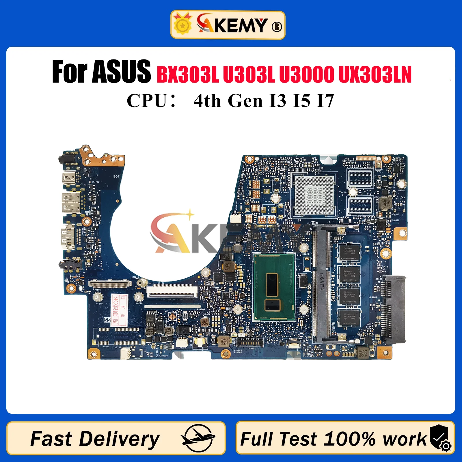 Placa base para ordenador portátil UX303LA para ASUS ZenBook UX303L BX303L U303L U3000 UX303LA UX303LN UX303LNB UX303LB con CPU I3/I5 I7