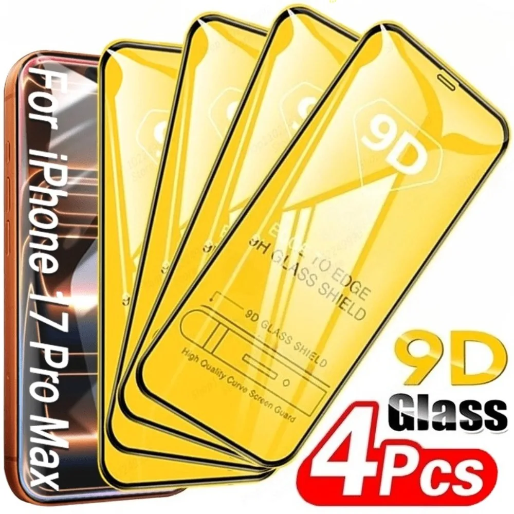 4 Uds cubierta completa de vidrio templado para iPhone 17 16 15 14 Pro Max Air 13 12 Mini Protector de pantalla para iPhone 13 12 11 Pro 15 14 Plus