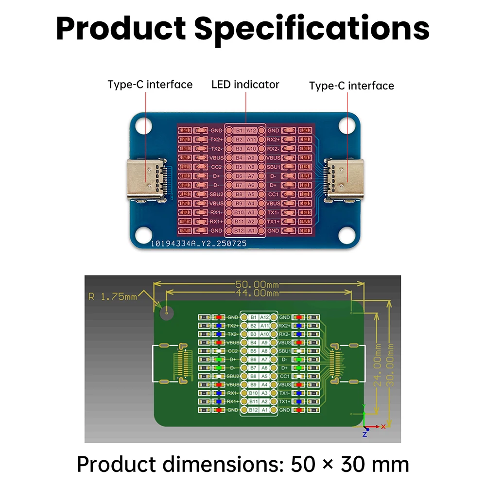 Probador de cables portátil tipo C con indicador LED de doble cabezal de detección completa de 24 pines para cable de carga rápida tipo C - imagen 3
