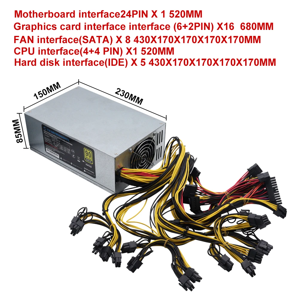 T.F.SKYWINDINTL 2000w PSU 2000W Fuente de alimentación para minería 4U Miner PSU 110-264V para minero ETH
