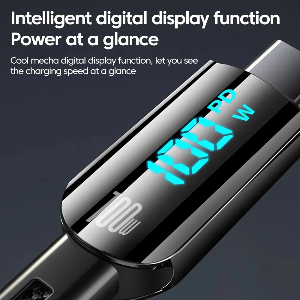 NNBILI-Cable tipo C de carga rápida para móvil, Cable de datos de 100W con pantalla Digital USB C a USB C para iPhone 15, Samsung, Huawei y Xiaomi - imagen 2