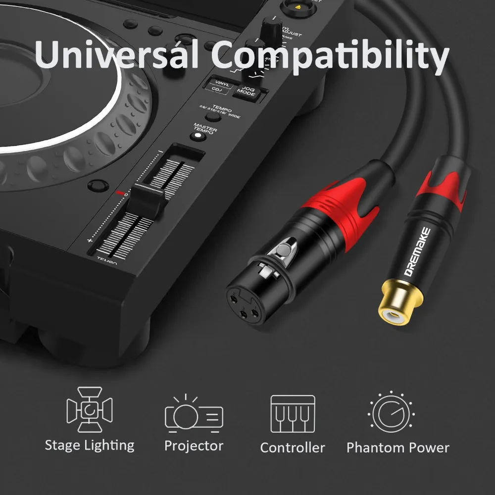 Cable de Radio XLR hembra/macho a RCA hembra chapado en oro Cable de conexión de escudo Coaxial de 3 pines-XLR a RCA para mezclador de micrófono de altavoz