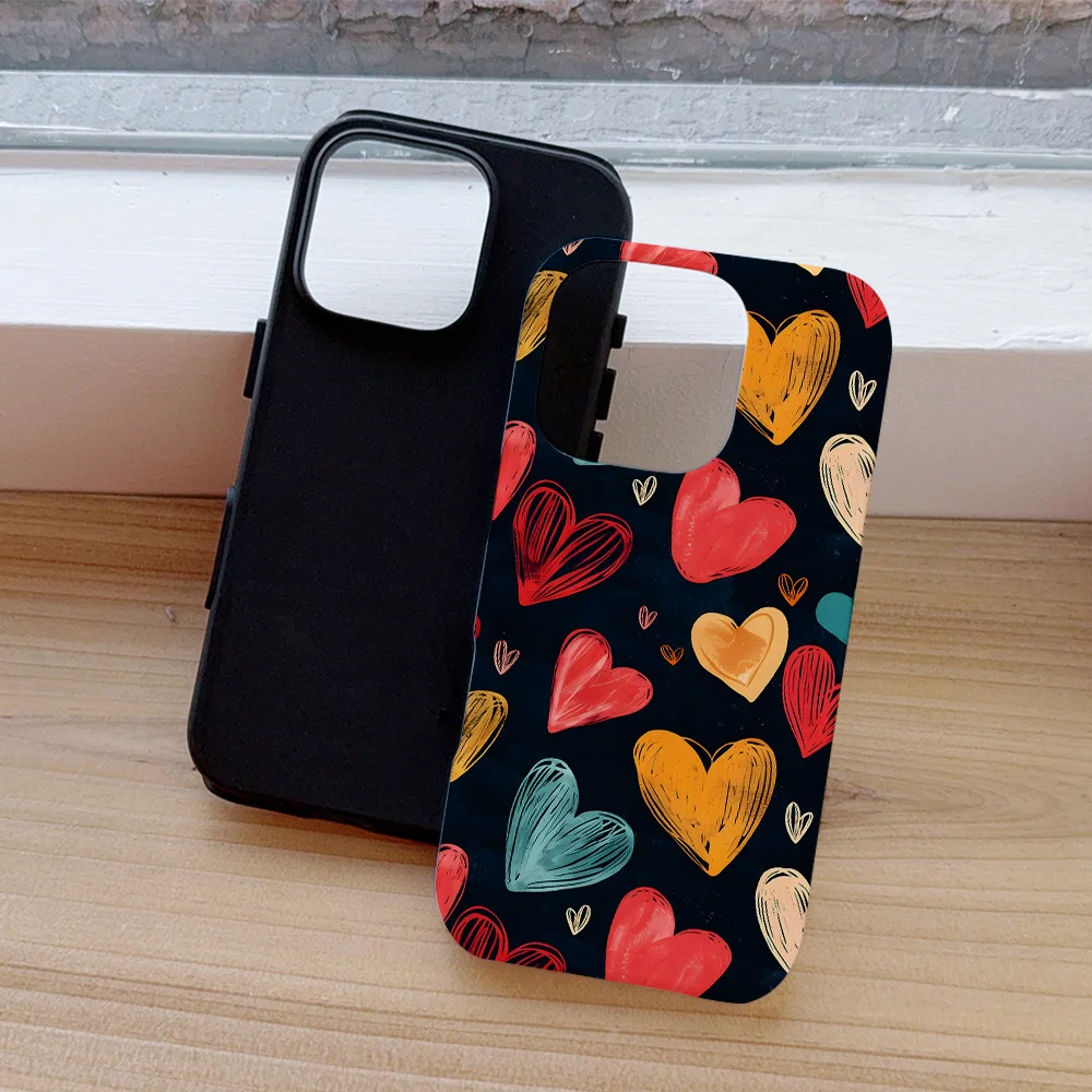Funda de teléfono de lujo con corazones de amor negros para iPhone 16, 15, 14, 13, 12, 11 Pro Max Plus, funda trasera magnética de doble capa de lujo - imagen 3
