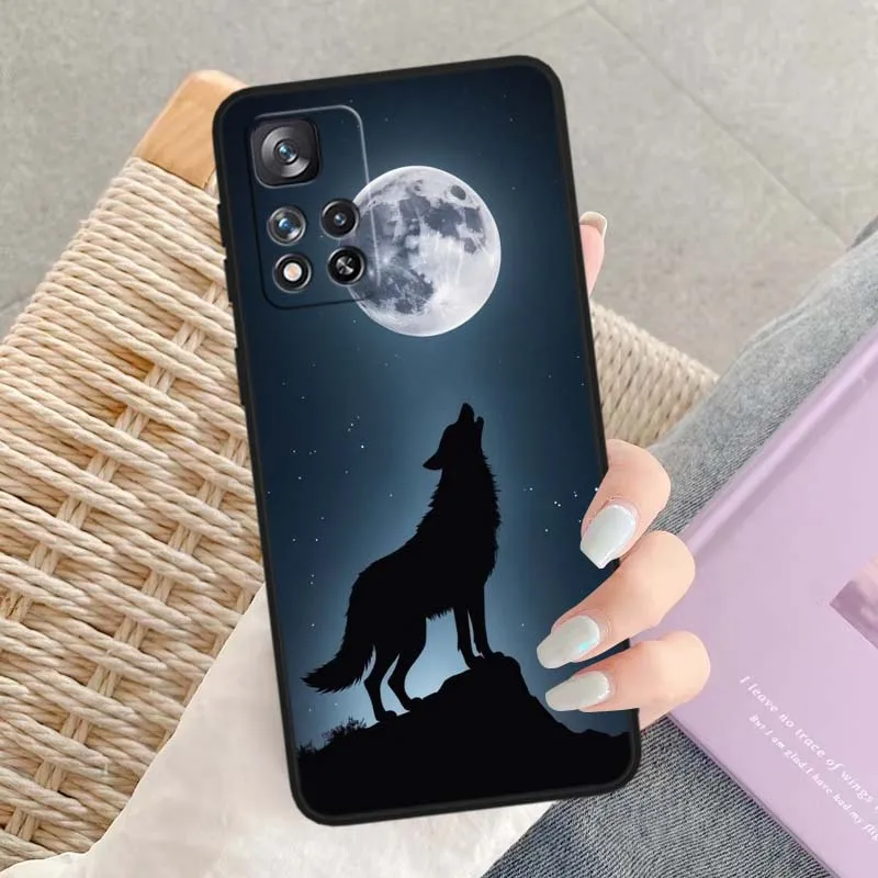 Funda con patrón de arte de lobo para Xiaomi Redmi Note 14 14S 13 12S 12R 12T Lite Pro Plus Max 5G 4G funda de teléfono negra - imagen 2