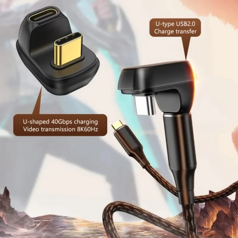 Adaptador Mini USB C de ángulo recto de 40Gbps en forma de U Thunderbolt3 USB C a tipo C conector adaptador USB4.0 8k @ 60hz 100w carga rápida - imagen 3