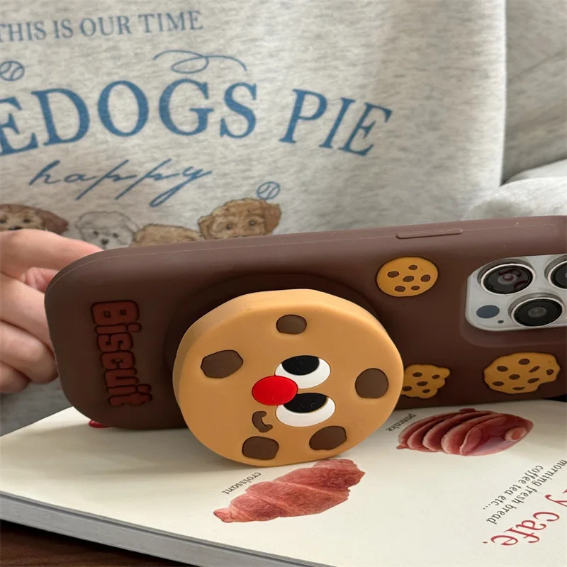 Bonita funda de teléfono con soporte y mango 3D para iphone 12Pro Max 13 14 15 16 Pro Max, protección navideña con lazo de dibujos animados, funda de hombre de jengibre - imagen 5