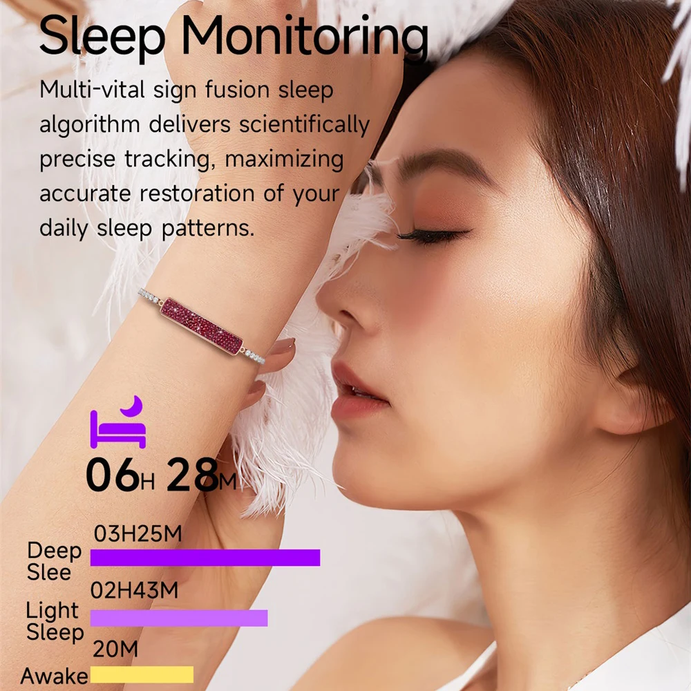 Pulsera inteligente deportiva de alto nivel para mujer, Monitor de ritmo cardíaco y sueño, correa de reloj de diamante resistente al agua hasta 5ATM, banda inteligente para chica - imagen 5