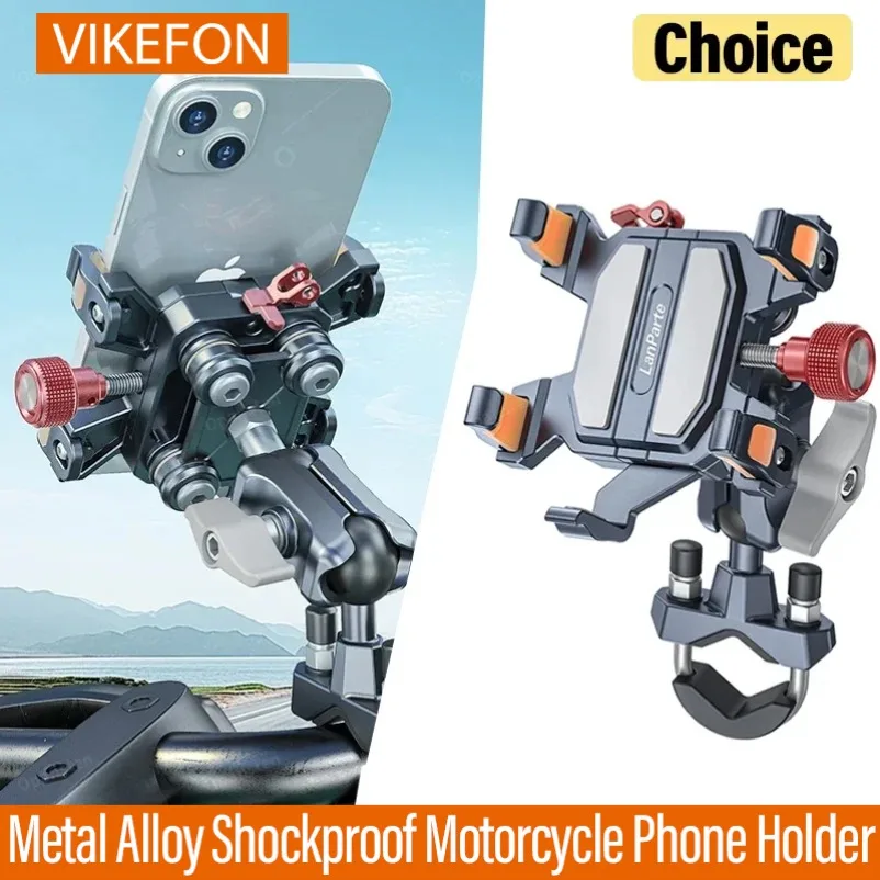 Soporte de teléfono para motocicleta a prueba de golpes, aleación de Metal con rotación de 360 grados, amortiguador de vibración, soporte para teléfono para bicicleta y Scooter