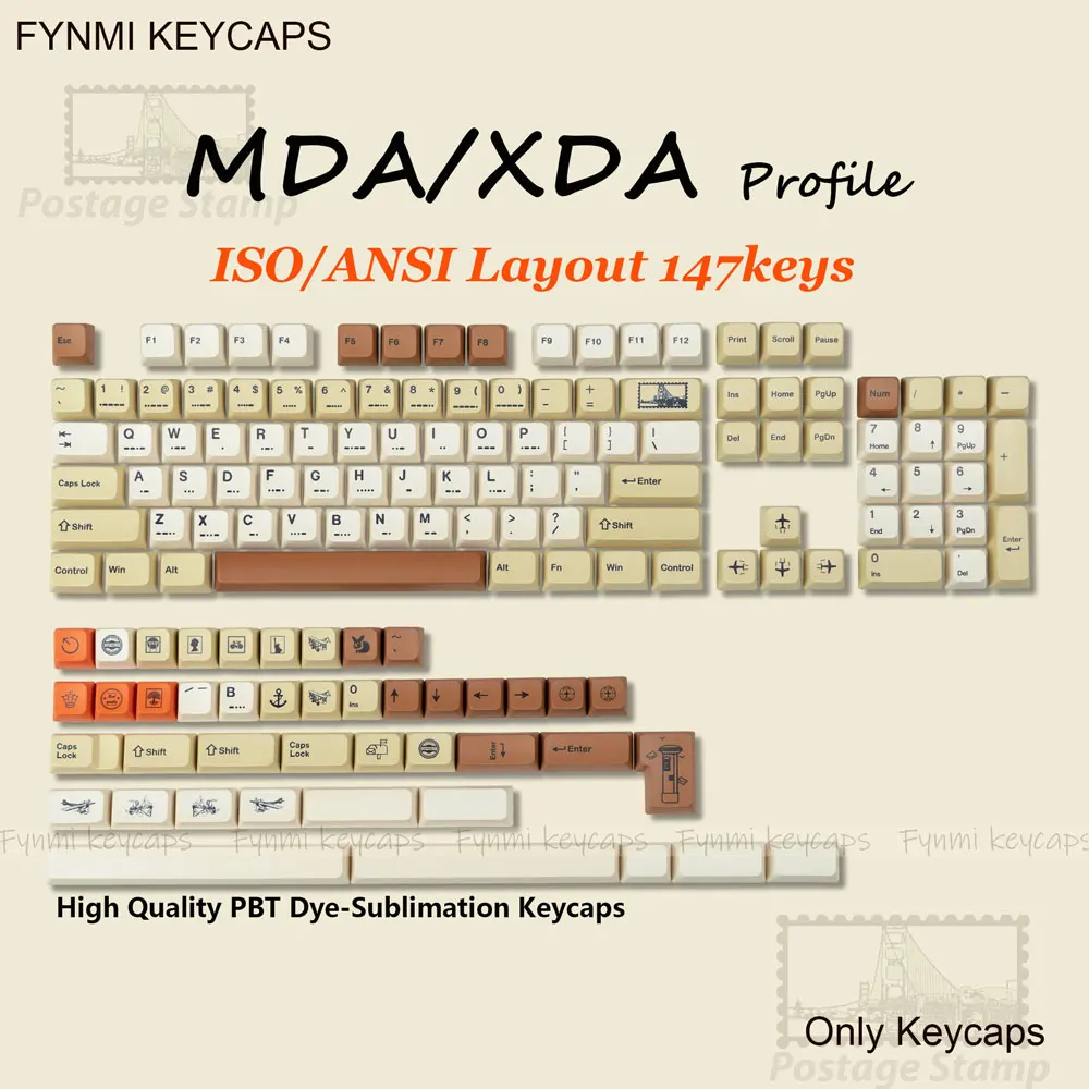 Sello postal clásico ISO/ANSI 147 teclas perfil MDA teclas de sublimación de tinte PBT para teclado de 61/68/71/75/87/98/104 teclas - imagen 2