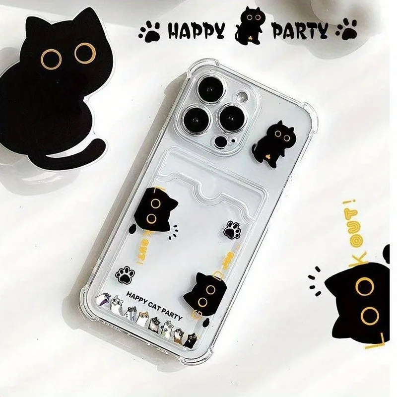 Funda de teléfono con tarjetero de gato creativo para iPhone 16 15 14 13 12 11 Pro Max XS X XR 7 8 Plus 16 cubierta de parachoques transparente a prueba de golpes