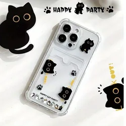 Funda para iPhone con Tarjetero Gato Transparente Antigolpes