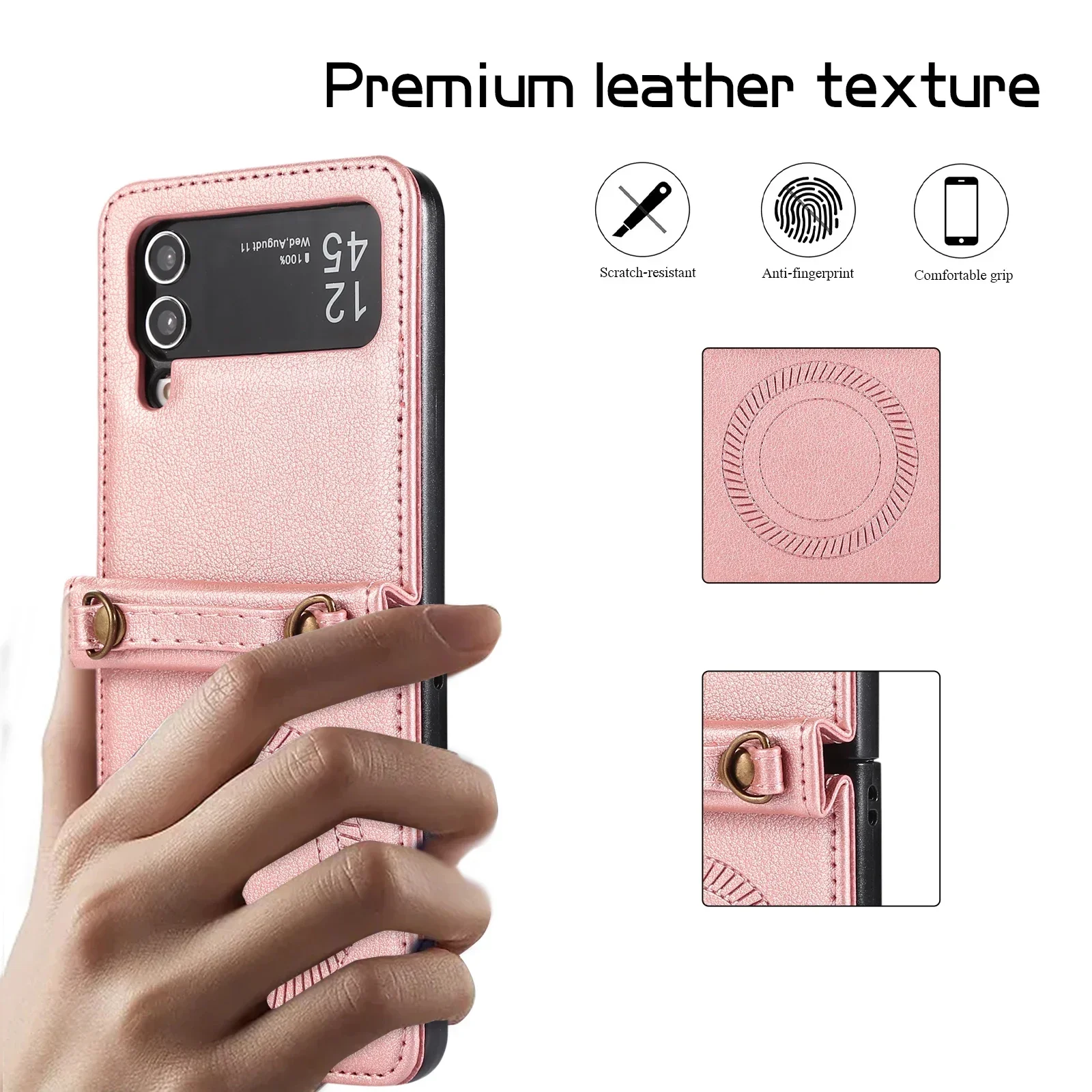 Funda de cuero magnética con carga inalámbrica cruzada para Samsung Galaxy Z Flip 6 5 4 3 Flip5 cordón de cuerda larga para funda Magsafe - imagen 5