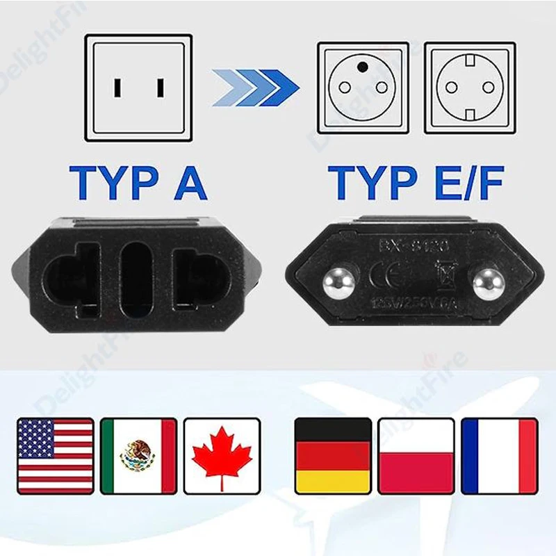 Adaptador de enchufe europeo CN AU JP, adaptador de enchufe de EE. UU. a UE, adaptador de viaje, convertidor de enchufe eléctrico KR Euro, toma de corriente CA, 1-100 Uds. - imagen 5