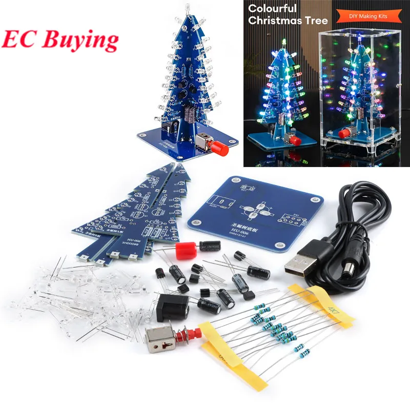 DIY 3D árbol de Navidad práctica de soldadura colorido LED intermitente RGB ciencia electrónica Kit de ensamblaje DIY árboles de Navidad - imagen 2