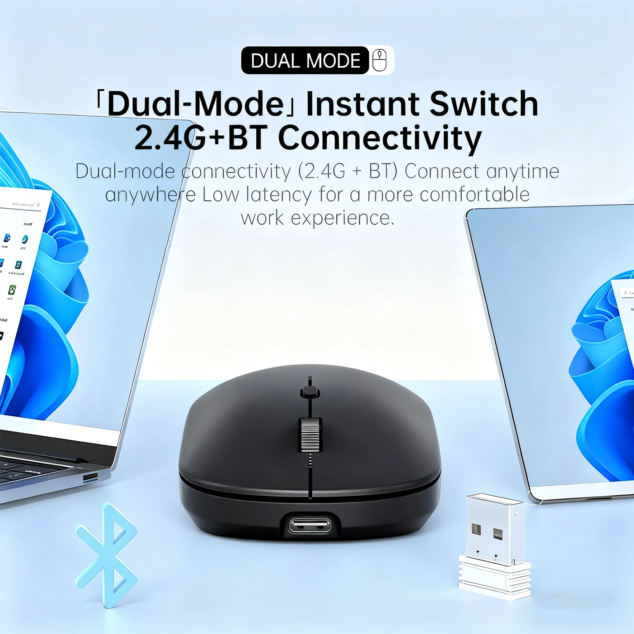 Ratón inalámbrico Bluetooth 2,4G, ratón para juegos de modo Dual, ratón recargable, ergonómico, silencioso, para ordenador portátil, tableta, Macbook - imagen 2