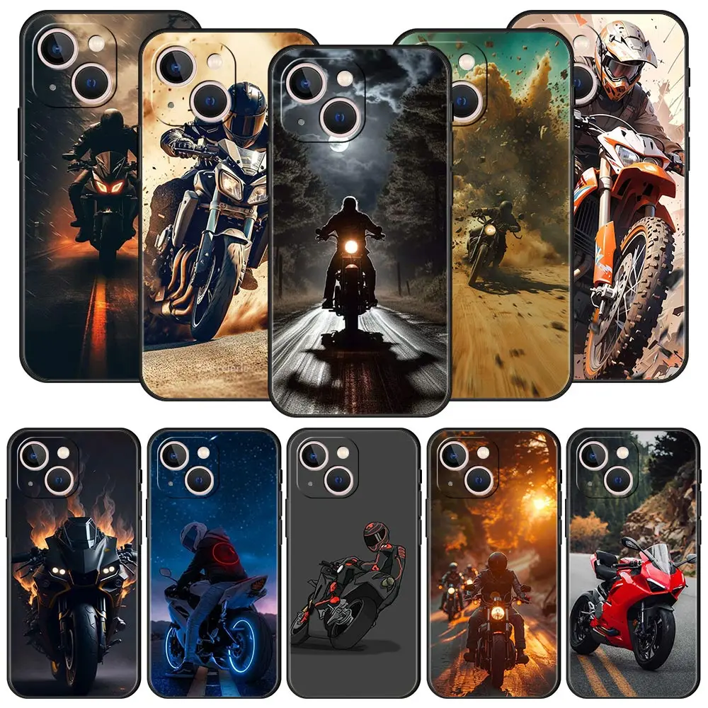 Funda de teléfono deportiva para motocicleta Moto Cross para iPhone 16 13 15 14 12 11 Pro MAX XR X SE XS 7 8 Plus, funda suave de TPU