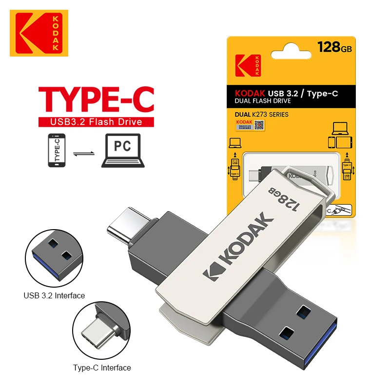 Kodak k273 unidad flash USB de alta velocidad interfaz 3,2 tipo C teléfono móvil ordenador de doble uso 32G-256G almacenamiento unidad flash USB 128G - imagen 2