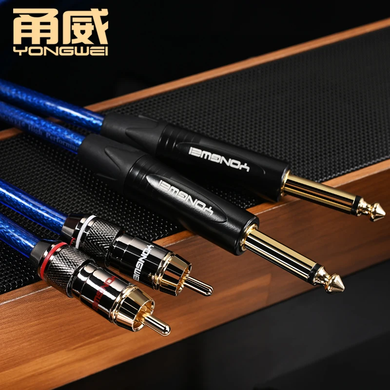 YONGWEI-Cable de audio chapado en oro de 6,5mm a RCA, Cable de Audio Hifi Dual de 6,35mm a doble RCA para amplificador, mezclador, altavoz, alta gama, OFC - imagen 3