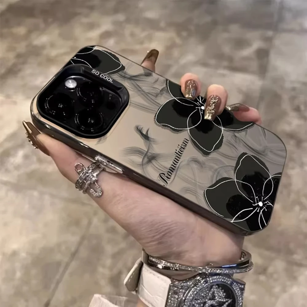 Funda de teléfono con flores negras a la moda para iPhone 17 Air 16 15 14 13 12 11 Pro Max XS XR 15 Plus 16 E 17Pro contraportada a prueba de golpes - imagen 2