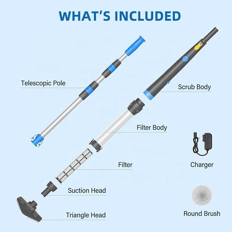 Máquina de succión de piscina, aspiradora portátil de mano, recargable sin inalámbrico, longitud ajustable - imagen 4