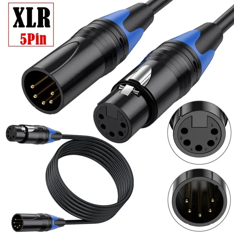 Amplificador de Audio XLR de 5 pines y 5 núcleos macho a hembra, consola mezcladora, Cable de conexión de foco de iluminación de escenario DMX 0,5 M 1,8 M 3M 5M 10M
