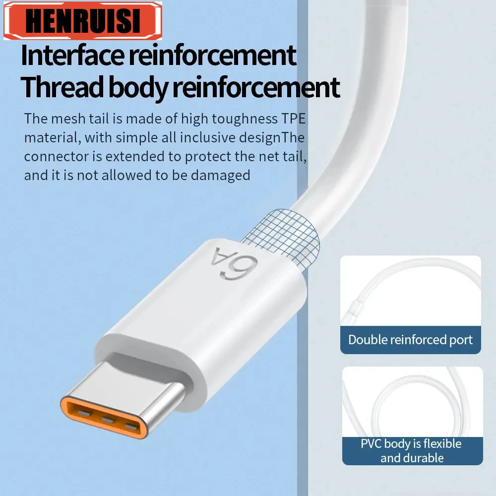 Cable de datos tipo C USB 66W 6A Cable de datos de teléfono de carga rápida para Xiaomi 14 Redmi Note Pro POCO iPhone Samsung línea de carga rápida