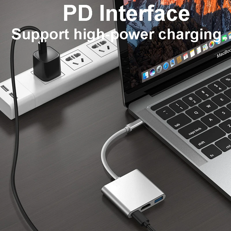 Adaptador USB C HUB TYPE-C a HDMI 3 en 1, Cable de extensión tipo C, convertidor USB 3,0, adaptador compatible con HDMI para PC, portátil, Macbook - imagen 2