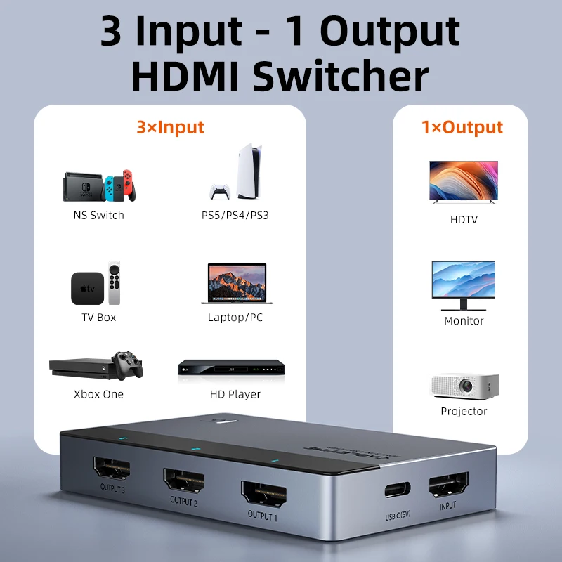 CABLETIME Conmutador HDMI 3 en 1 4K 60Hz Divisor HDMI para HDTV Xiaomi Mi Box PS5 Conmutador HDMI de salida 3 en 1 para computadora portátil Macbook - imagen 5