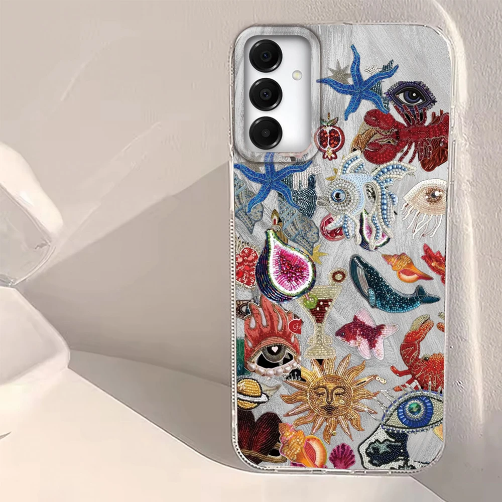 Funda de teléfono con textura de plumas y cara de sol de planeta, funda para Samsung Galaxy A55 A56 A36 A26 A16 A53 A06 A14 A24 A34 A54 A15 A25 - imagen 2