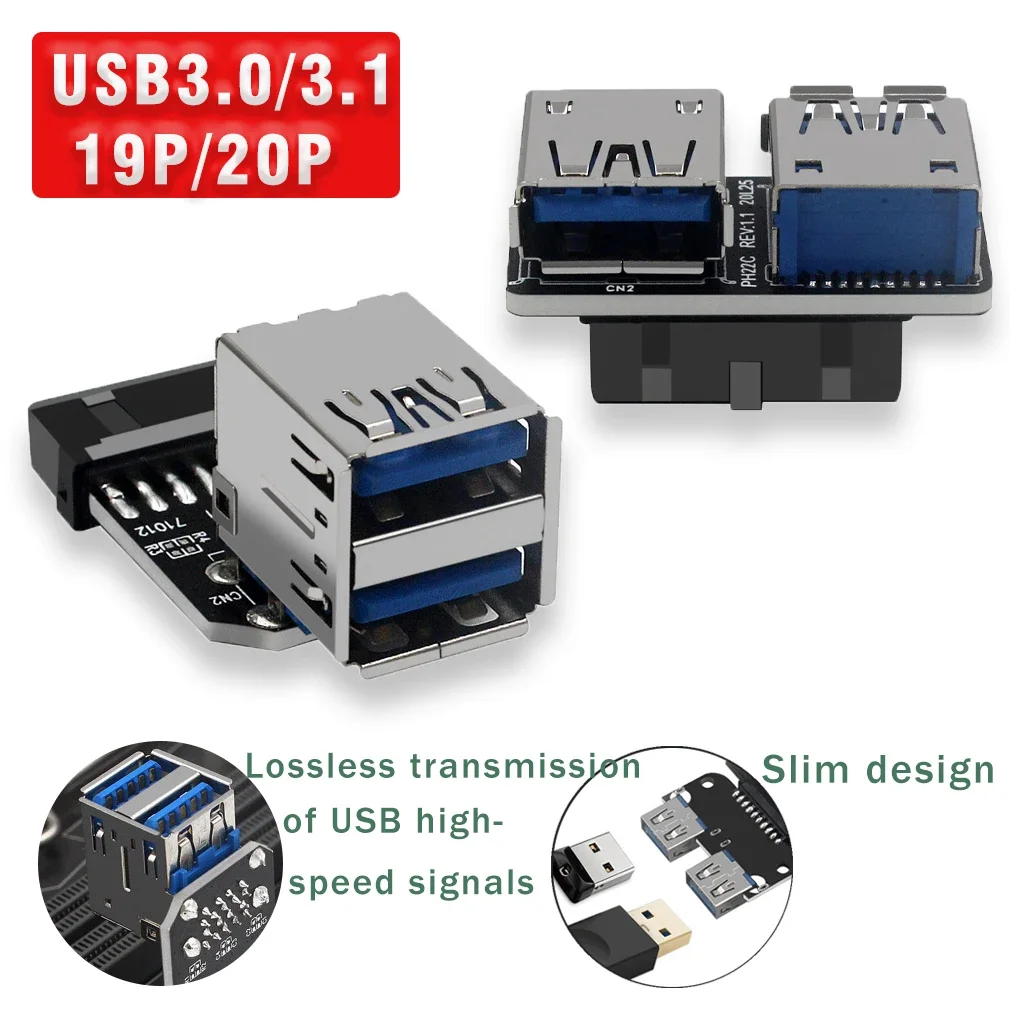 Adaptador de placa base USB 3,0 USB 3,0 19 20 pines hembra a doble USB 3,0 hembra convertidor fuerte adaptador antiinterferencias divisor
