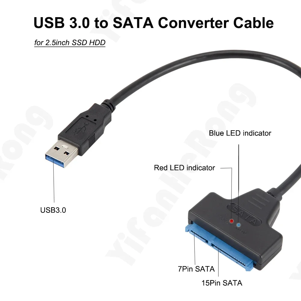 Cable SATA a USB 3.0 de hasta 6 Gbps para disco duro SSD HDD externo de 2,5 pulgadas Adaptador de 22 pines a Sata III para PC - imagen 3