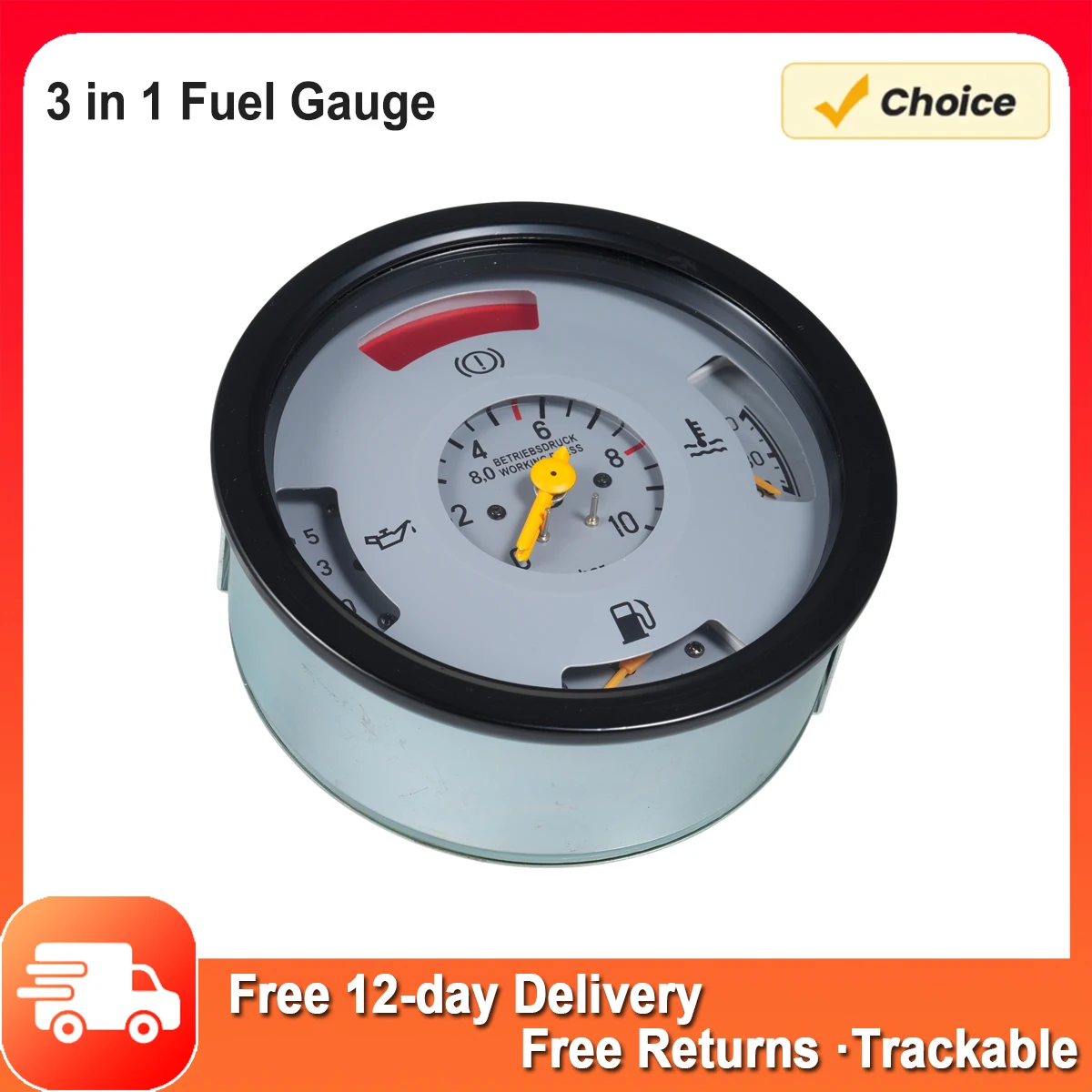 Medidor de combustible 3 en 1 Medidor de temperatura del agua 0025402347 Medidor de presión de aceite Medidor de temperatura del agua de acero inoxidable para automóviles y camiones pesados