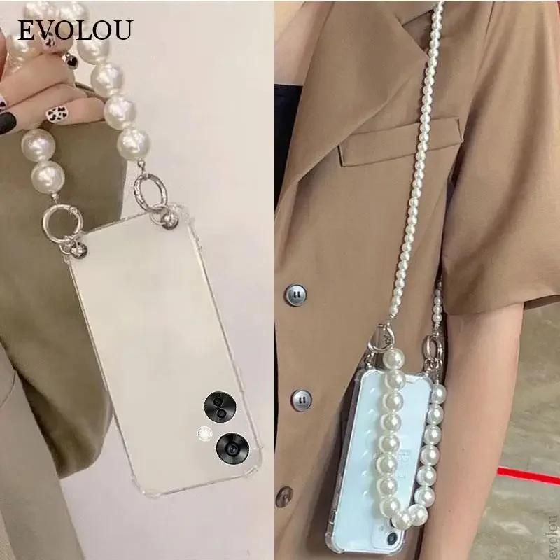 Funda de silicona con cadena de perlas para Oppo A40M 4G, A80, A3X, A3 Pro, A79, A98, A78, A58, A38, A18, collar cruzado, transparente, Airbags Cove - imagen 2
