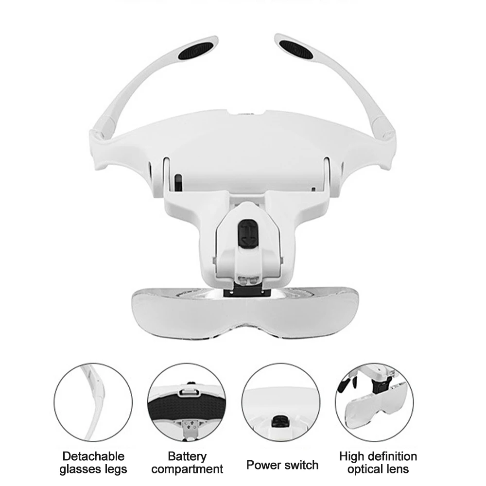 Lupas Lupa iluminada de lectura 1.0X 1.5X 2.0X 2.5X 3.5X 2 luces Lupa iluminada con cabeza ajustable - imagen 2