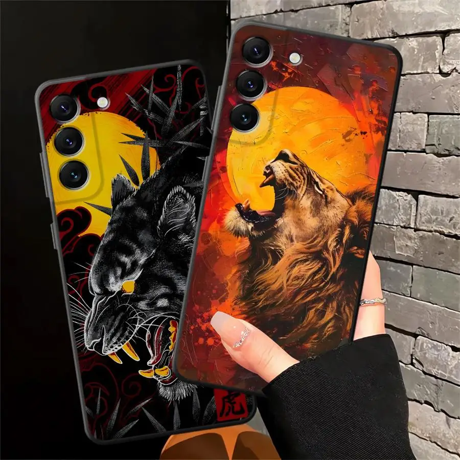 Pintura en Color sol León funda para Samsung Galaxy A70 A20 A13 A40 A16 A10 A12 A30 A15 A05 A06 A04 A50 A17 funda de teléfono suave negra - imagen 2