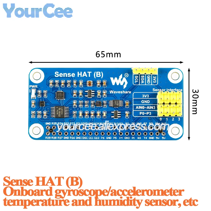 Sense HAT (B) ADC giroscopio integrado acelerómetro módulo Sensor de temperatura placa de expansión de escudo para RPI Raspberry Pi 4B