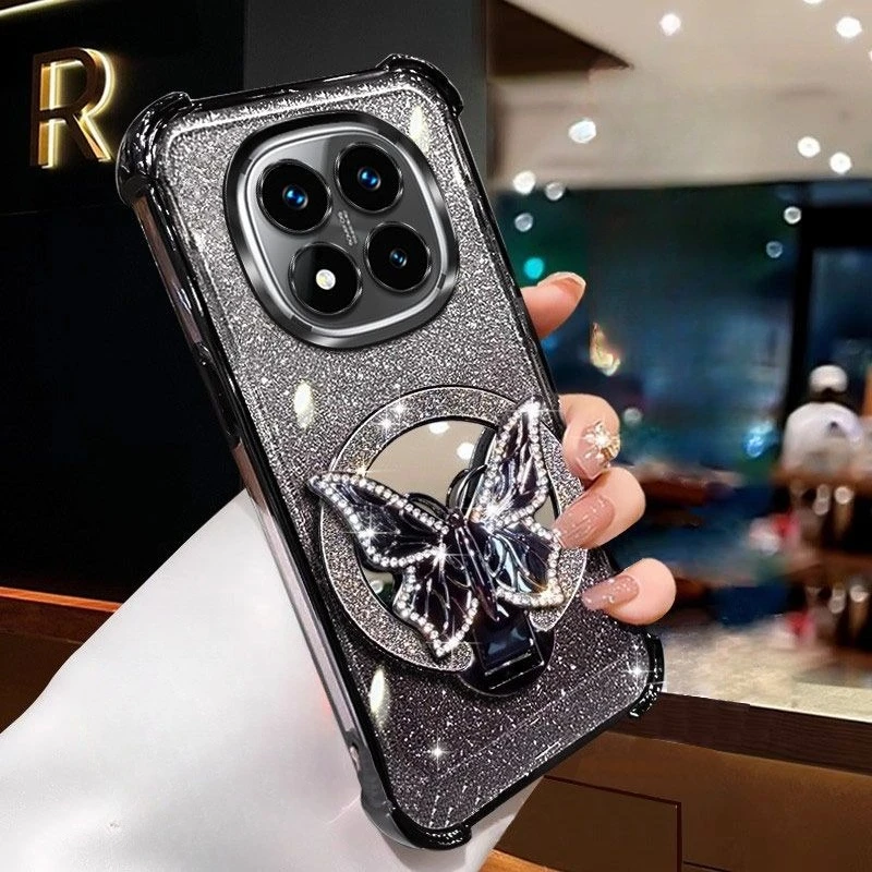 Funda con soporte de espejo de mariposa brillante para Xiaomi Redmi 14C Note 14 15 Pro Plus 15 15C 14S 4G 5G, funda de silicona suave a prueba de golpes - imagen 3