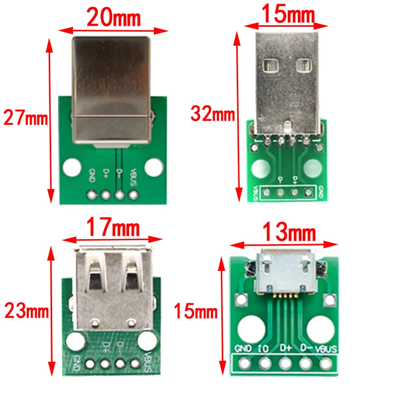 5 uds conector macho USB/MINI MICRO USB a adaptador DIP conector hembra 2,54 conector B tipo C USB2.0 3,0 convertidor PCB hembra - imagen 2