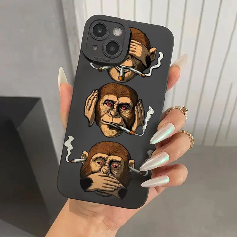Funda de teléfono con patrón de tres monos de Hericium para iPhone 16 15 14 7 8 Plus XS X XR 14 13 11Pro Max 13 12 Mini SE2 cubierta a prueba de golpes - imagen 2