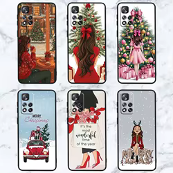 Patrón de Navidad para niñas para Xiaomi Redmi Note 11T 11 11S 11SE 10 10T 10S 9 9T 8T 8 Lite Pro Plus Max funda de teléfono negra