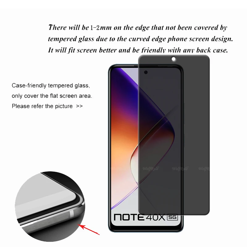 4 Uds para Infinix Note 40X 5G vidrio Infinix Note 40X 5G vidrio 9H privacidad Anti-espía cubierta pegamento Protector de pantalla Infinix Note 40X 5G - imagen 4