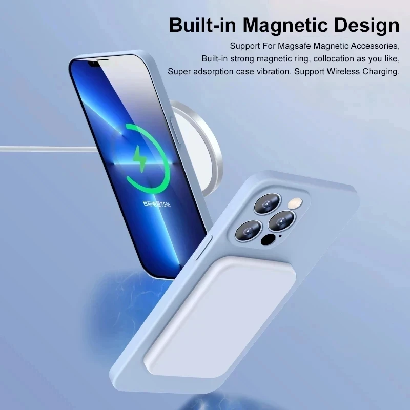 Funda magnética de silicona líquida de lujo para iPhone 11, 13, 12, 14, 15 Pro Max Plus, Magsafe, accesorios de cubierta de carga inalámbrica - imagen 4
