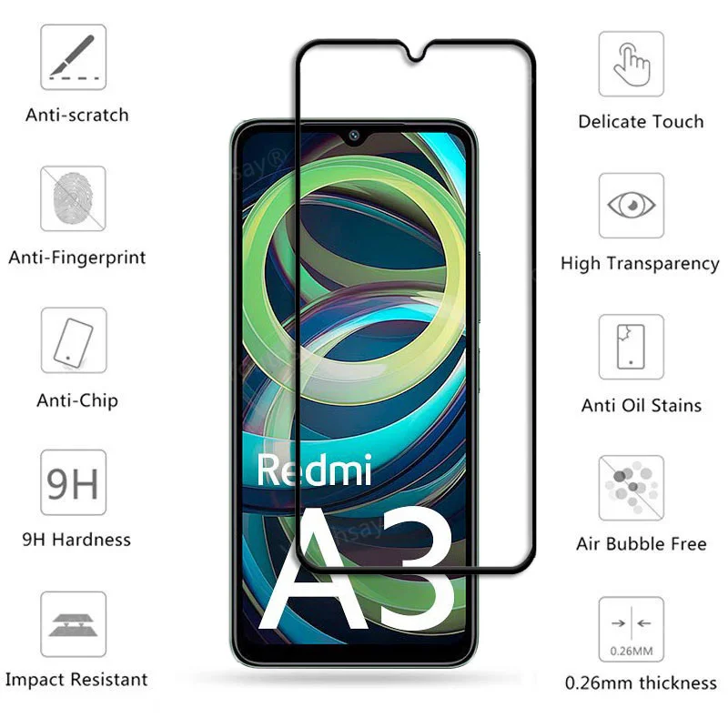 Cubierta completa de vidrio templado para Redmi A3, Protector de pantalla para Xiaomi Redmi A3 A2 A1 Plus, película protectora para teléfono Redmi A3 - imagen 4