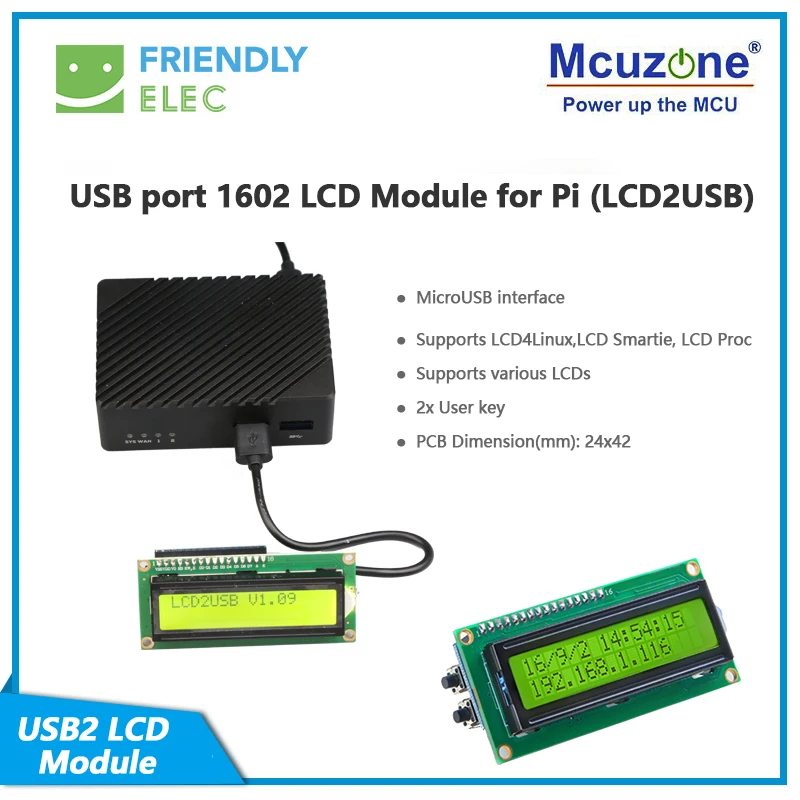 Puerto USB 1602 Módulo LCD (LCD2USB) para NANOPi R5S R2S M1 PLUS