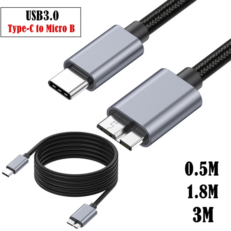 USB-C a USB 3,0 Cable Micro B USB tipo C a Micro B funciona para teléfono tableta datos disco duro Cable de carga 0,5 M 1,8 M 3M - imagen 2