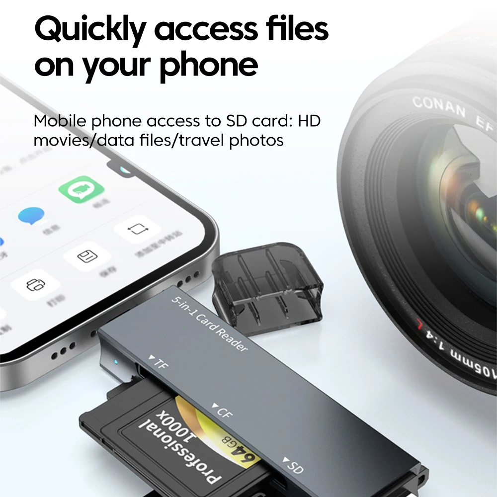 Lector de tarjetas USB2.0 5 en 1, lector de tarjetas SD/TF/CF, adaptador de lector de tarjetas de transferencia de lectura/escritura de alta velocidad para accesorios de ordenador portátil y PC - imagen 4
